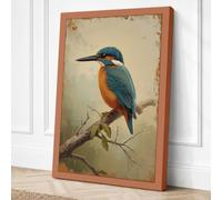 Kingfisher on Branch Vintage Canvas Wall Art Print 24x16 Inch