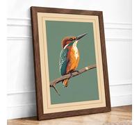 Kingfisher on Branch Vintage Framed Wall Art Print A4 (29.7×21cm) Walnut, Wall Decor for Living Room, Bedroom, Office & Home, Ready to Hang, Art Gift