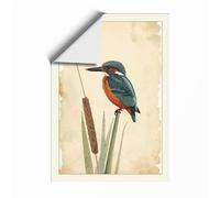 Kingfisher on Cattails Botanical Unframed Wall Art Print A1 (84.1×59.4cm), Wall Decor for Living Room, Bedroom, Office & Home, Art Gift