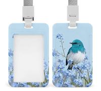 Kingfisher on Forget-Me-Not Badge Holder with Lanyards Retractable Vertical Plastic Id Badge Holder Name Key Card Holders Case for Teacher Nurse Doctor Office Gift for Coworkers