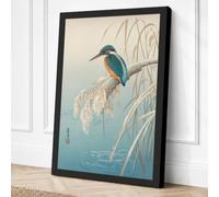 Kingfisher on Frosted Reeds Canvas Wall Art Print 18x12 Inch (46 x 30 cm)