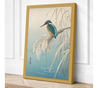 Kingfisher on Frosted Reeds Canvas Wall Art Print 18x12 Inch (46 x 30 cm)