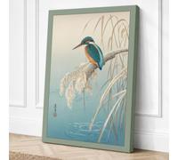 Kingfisher on Frosted Reeds Canvas Wall Art Print 24x16 Inch