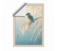 Kingfisher on Frosted Reeds Japandi Unframed Wall Art Print A2 (59.4×42cm), Wall Decor for Living Room, Bedroom, Office & Home, Art Gift