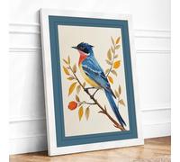 Kingfisher on Golden Branch Botanical Framed Wall Art Print A3 (42×29.7cm) White, Wall Decor for Living Room, Bedroom, Office & Home, Ready to Hang, Art Gift