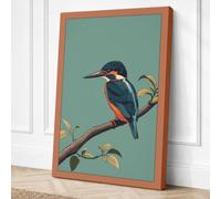 Kingfisher on Golden Branch Canvas Wall Art Print 24x16 Inch