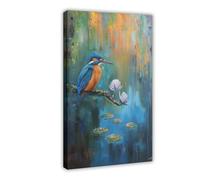 Kingfisher Painting - Original Watercolor Art Canvas Poster Wall Art Decor Print Picture Paintings for Living Room Bedroom Decoration 16x24inch(40x60cm)