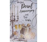Kingfisher Pearl 30th Wedding Anniversary Card, Champagne & Roses Design, Foiled & Embossed with Insert