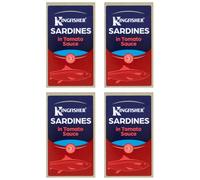 Kingfisher Sardines in Tomato Sauce 4 Pack - 4 x 120g - Tinned Sardines in Rich Tomato Sauce - Ready to Eat - Includes Gifty Goodness Shopping List