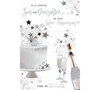 Kingfisher Silver Anniversary Card for Son and Daughter-in-Law, 15 x 23 cm, White and Silver Design