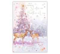 Kingfisher Sister and Brother-In-Law Christmas Card, Single - Christmas Cards with an Artistic Deer in the Snow Design and Special Finish - Eco-Friendly Xmas Card with Envelope