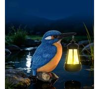 Kingfisher Solar Garden Light, Resin Outdoor Bird Statue with Solar Powered Lantern, LED Figurine for Backyard Patio Lawn Decor