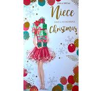 Kingfisher Special Niece Christmas Card, Festive Girl Design with Gold Foil, Glitter Details, Matching Envelope