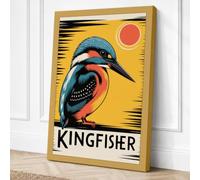 Kingfisher Sun Art Deco Canvas Wall Art Print 18x12 Inch (46 x 30 cm)