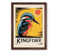 Kingfisher Sun Art Deco Framed Wall Art Print A1 (84.1×59.4cm) Walnut, Wall Decor for Living Room, Bedroom, Office & Home, Ready to Hang, Art Gift