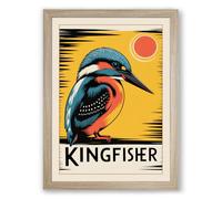 Kingfisher Sun Art Deco Framed Wall Art Print A2 (59.4×42cm) Oak, Wall Decor for Living Room, Bedroom, Office & Home, Ready to Hang, Art Gift