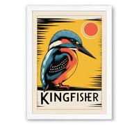 Kingfisher Sun Art Deco Framed Wall Art Print A2 (59.4×42cm) White, Wall Decor for Living Room, Bedroom, Office & Home, Ready to Hang, Art Gift