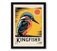 Kingfisher Sun Art Deco Framed Wall Art Print A3 (42×29.7cm) Black, Wall Decor for Living Room, Bedroom, Office & Home, Ready to Hang, Art Gift