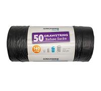Kingfisher Super Strong Drawstring Bin Liners, Black, Pack of 50