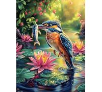 Kingfisher with A Fish in A Lotus Pond 1000 Pcs Jigsaw Puzzle Bundle Wildlife Plant Family Puzzle Lovers Fun Family Game Mindful Activity Spring Cardboard 1000 PCS
