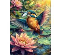 Kingfisher with A Lotus Flower 1000 Pc DIY Jigsaw Puzzle Wildlife Plant Puzzles for Adults Teens Hard Challenging Team Building Stress Reducing Autumn Gift 1000 PCS