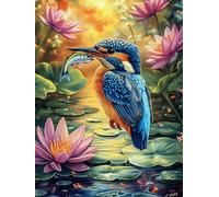 Kingfisher with A Lotus Flower 300 Piece Jigsaw Puzzle for Adults Teens Wildlife Plant Study Break Relaxation Brain Exercise Colourful Design Great Gift for Students 300 PCS