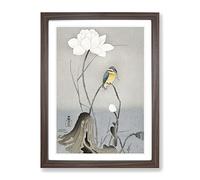 Kingfisher With Lotus Flower By Ohara Koson Asian Japanese Framed Print | A4 Walnut Framed Wall Art | Ready to Hang | Asian Floral Picture | Living Room Bedroom Lounge Office