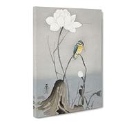 Kingfisher With Lotus Flower By Ohara Koson Canvas Print | Gallery Wrapped 30mm Frame Wall Art | 20x14 inches | Ready to Hang | Asian Floral Picture | Living Room Bedroom Lounge Office