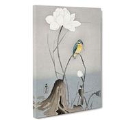 Kingfisher with Lotus Flower by Ohara Koson Canvas Print | Gallery Wrapped 30mm Frame Wall Art | 30x20 inches | Ready to Hang | Modern Floral Picture | Living Room Bedroom Lounge Office