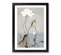 Kingfisher with Lotus Flower by Ohara Koson Framed Print | A2 Black Framed Wall Art | Ready to Hang | Modern Floral Picture | Living Room Bedroom Lounge Office