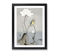 Kingfisher With Lotus Flower By Ohara Koson Framed Wall Art Print A3 Black
