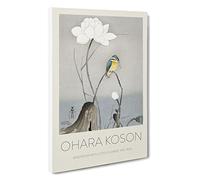 Kingfisher with Lotus Flower Ohara Koson Canvas Print | Gallery Wrapped 30mm Frame Wall Art | 30x20 inches | Ready to Hang | Asian Floral Picture | Living Room Bedroom Lounge Office