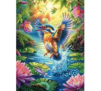 Kingfisher with Spread Wings by A Lotus Pond 500 Piece Complete Jigsaw Puzzle Set Wildlife Pet Teens Beginners Mind Relaxation Puzzle Fans Group Play Anniversary Fathers Gift Thick Cardboard 500 PCS