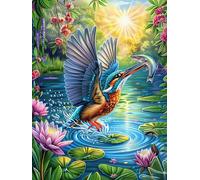 Kingfisher with Spread Wings by A Waterfall 500 Piece Complete Jigsaw Puzzle Set Wildlife Pet Teens Beginners Educational Challenge Puzzle Fans Group Play Anniversary Cardboard 500 PCS