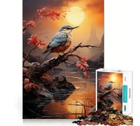 Kingfisher with Sun 1000 Piece Jigsaw Puzzles for Teenagers Jigsaw Creative Fun Smooth Cut Home Game Perfect Decor (38x26cm)