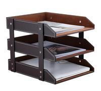 KINGFOM™ A4 3-Tier Leather Desk File Letter Tray