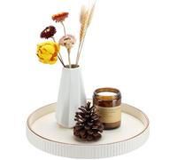 KINGFOM Decorative Serving Tray, PU Leather Valet Nightstand Desk Organizer for Men Women, Round Tray Decor for Coffee Table/Home Decor, Modern Decorative, Centerpiece (Ivory White)