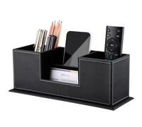 KINGFOM Desktop Organizer Tidy Multifunctional Desk Stationery Storage Double Pen Pencil Holder Office Desk Supplies Organiser Black