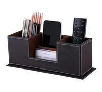 KINGFOM Desktop Organizer Tidy Multifunctional Desk Stationery Storage Double Pen Pencil Holder Office Desk Supplies Organiser Brown