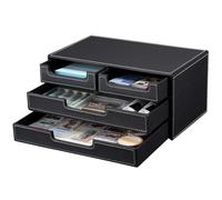 KINGFOM Leather Office Desk Organiser, Multi-Functional Drawer Stationery Organiser Black