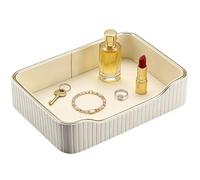 KINGFOM Leather Valet Tray, Perfume Jewellery Key Tray, Small Decorative Tray for Bathroom, Bedside, Coffee Table - Key Bowl for Hallways (White)