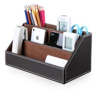 KINGFOM Office Desk Organiser Tidy Stationery Organizer Storage Box, Pen/Pencil ,Cell phone, Business Name Cards, Note Paper, Remote Control Holder Organizer (Brown)