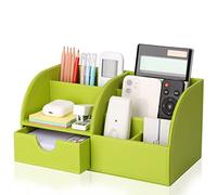 KINGFOM PU Leather Office Desk Organiser Tidy Pen Pencil Pots Stationery Storage Box Desk Accessories Green