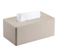 KINGFOM PU Leather Tissue Box Cover Rectangular Tissue Box Holder with Magnetic Bottom, Napkin & Facial Tissue Holder Dispenser for Home, Office (Decorative Pattern-PU Leather, Beige Stripe)
