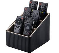 KINGFOM Remote Control Holder, PU Leather TV Remote Holder for Nightstand/Bedside, Remote Caddy with 3 Compartments, Office Desk Organiser Pen Pencil Pot Holder for Desk (Black)