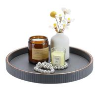 KINGFOM Round Tray, Candle Plate, PU Leather Large Tray Perfume Plate, Coffee Table Decor, Decorative Serving Trays Dining Table Accessories, 30 cm (Gray)