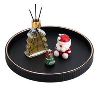 KINGFOM Round Tray, Candle Plate, PU Leather Large Tray Perfume Plate, Coffee Table Decor, Decorative Serving Trays Dining Table Accessories, 30 cm (Black)