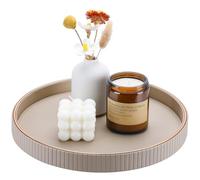 KINGFOM Round Tray, Candle Plate, PU Leather Large Tray Perfume Plate, Coffee Table Decor, Decorative Serving Trays Dining Table Accessories, 30 cm (Beige)