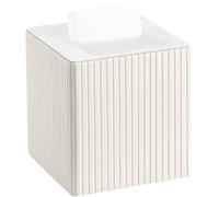 KINGFOM Square Pu Leather Tissue Box Cover, Modern Facial Tissue Holder, Roll Tissues Paper Case Dispenser for Bathroom Vanity Countertop, Night Stands, Office Desk (Off-White Strips)