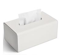 KINGFOM Tissue Box Cover, Decorative Tissue Box Holder for Home, Office, Car - Stylish PU Leather Tissue Boxs for Desk or Vanity (White, Rectangle)